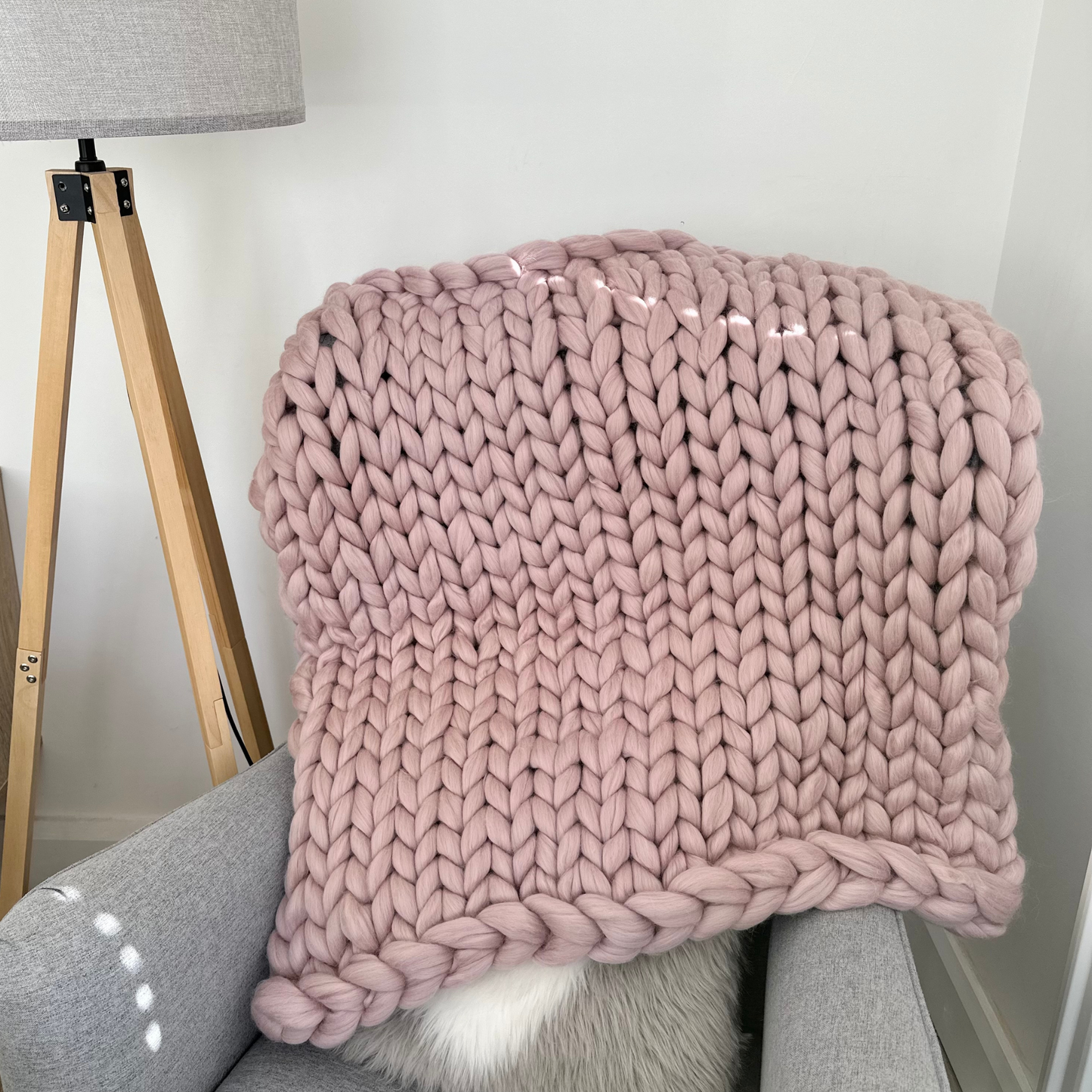 Merino Wool Super Chunky Knit Blanket Throw - Oyster