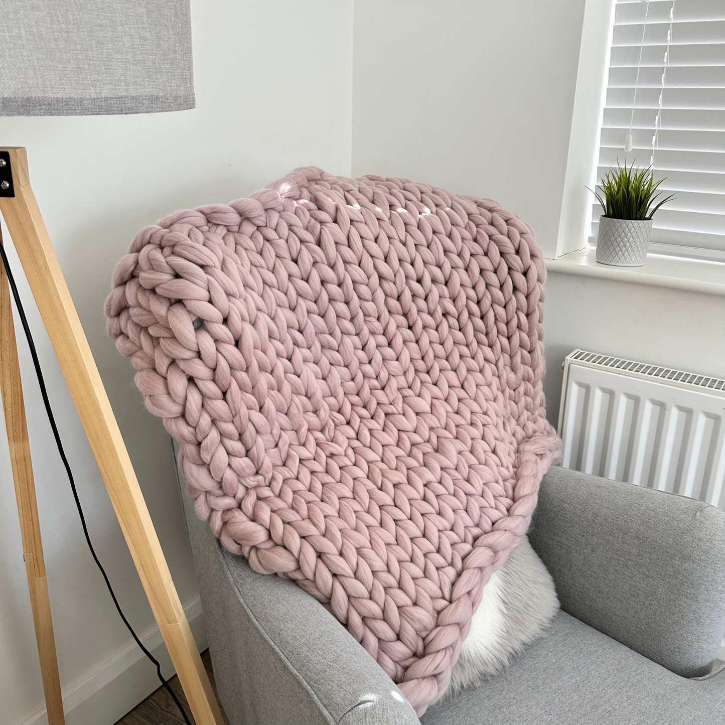 Merino Wool Super Chunky Knit Blanket Throw - Oyster