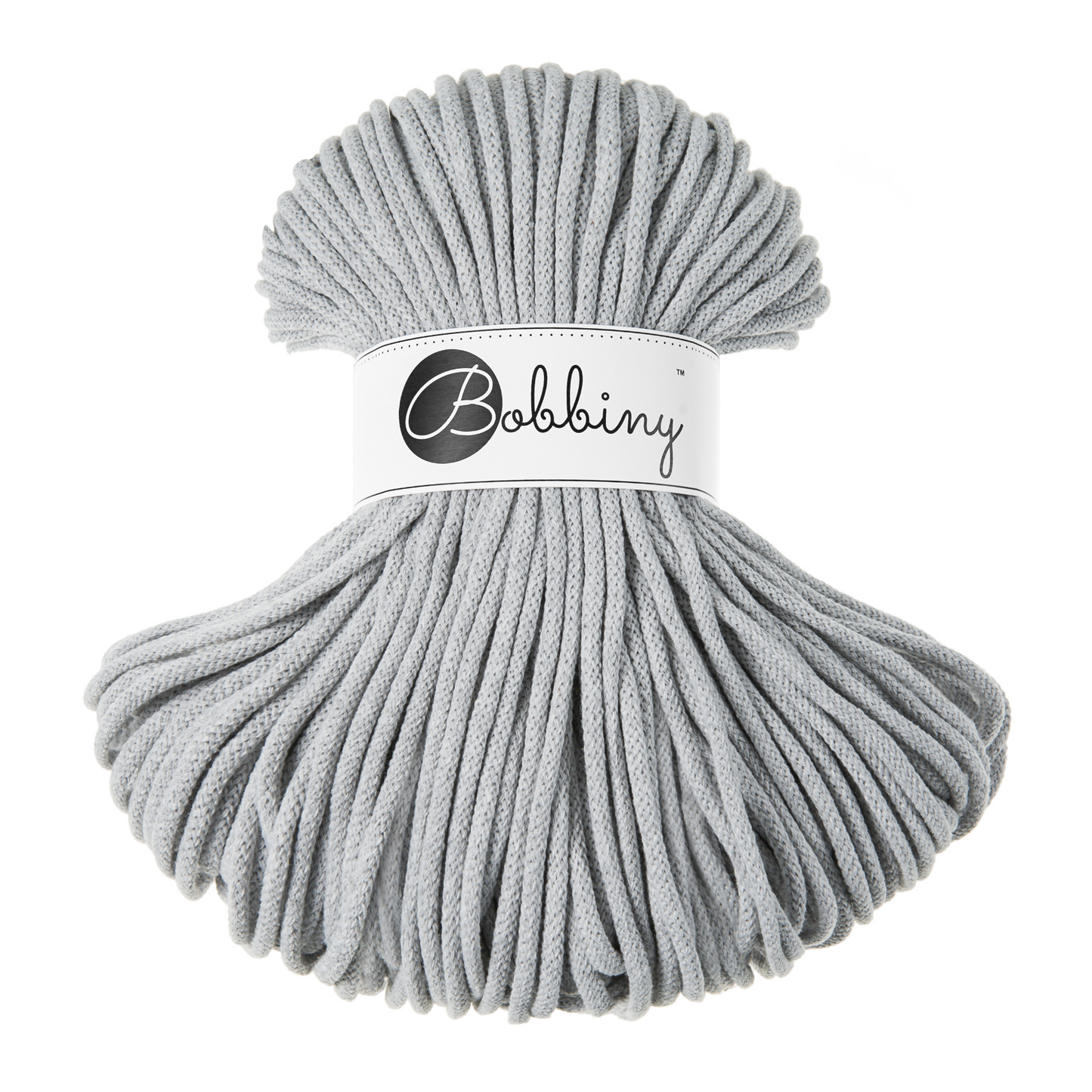 Bobbiny Premium 5mm Braided Cotton Cord - Light Grey - 100m