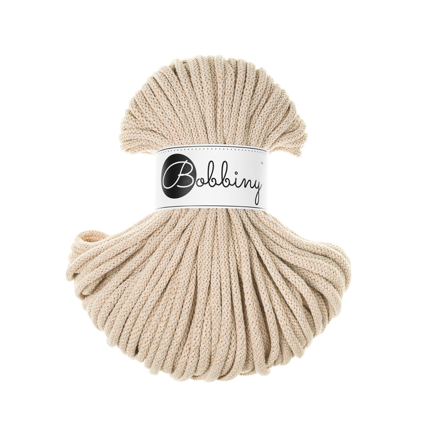 Bobbiny Premium 5mm Braided Cotton Cord - Warm Beige - 100m