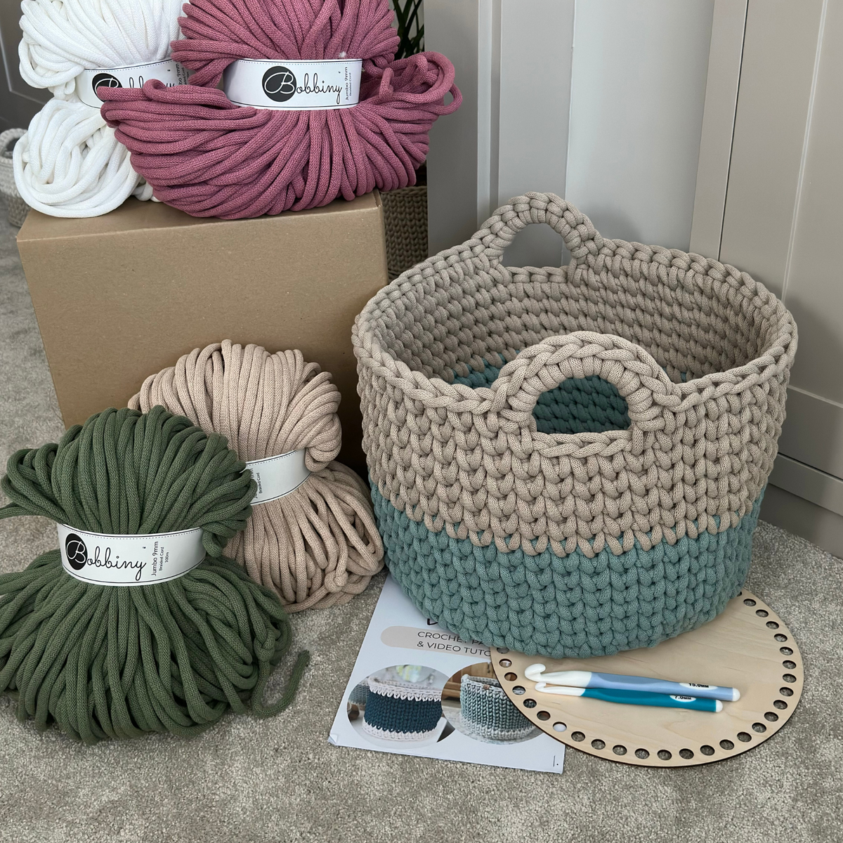 PRE-ORDER | Easy Jumbo Crochet Basket Kit with Wooden Base | Dispatch early November