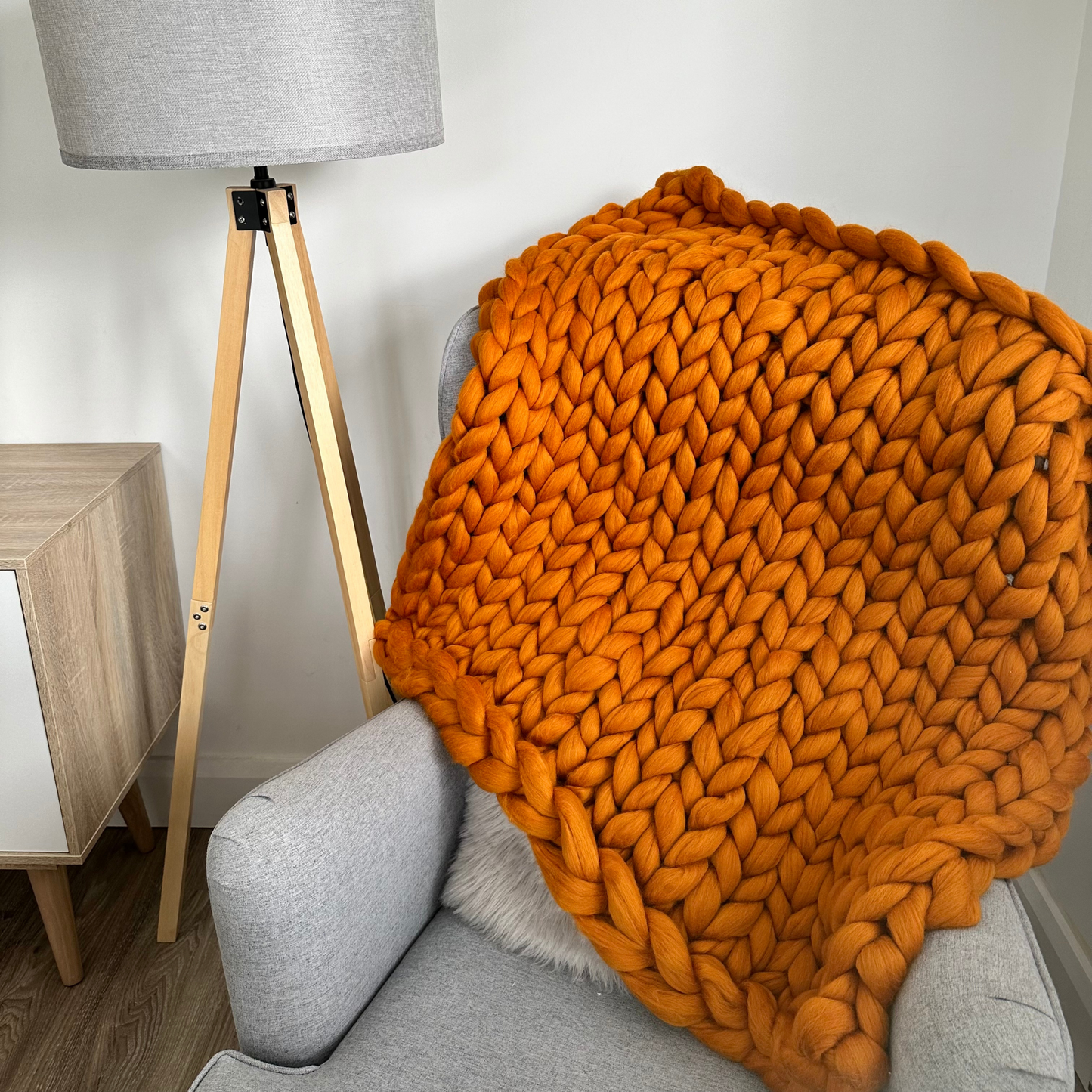 Merino Wool Super Chunky Knit Blanket Throw  - Amber