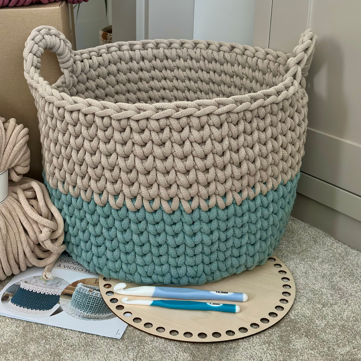 PRE-ORDER | Easy Jumbo Crochet Basket Kit with Wooden Base | Dispatch early November