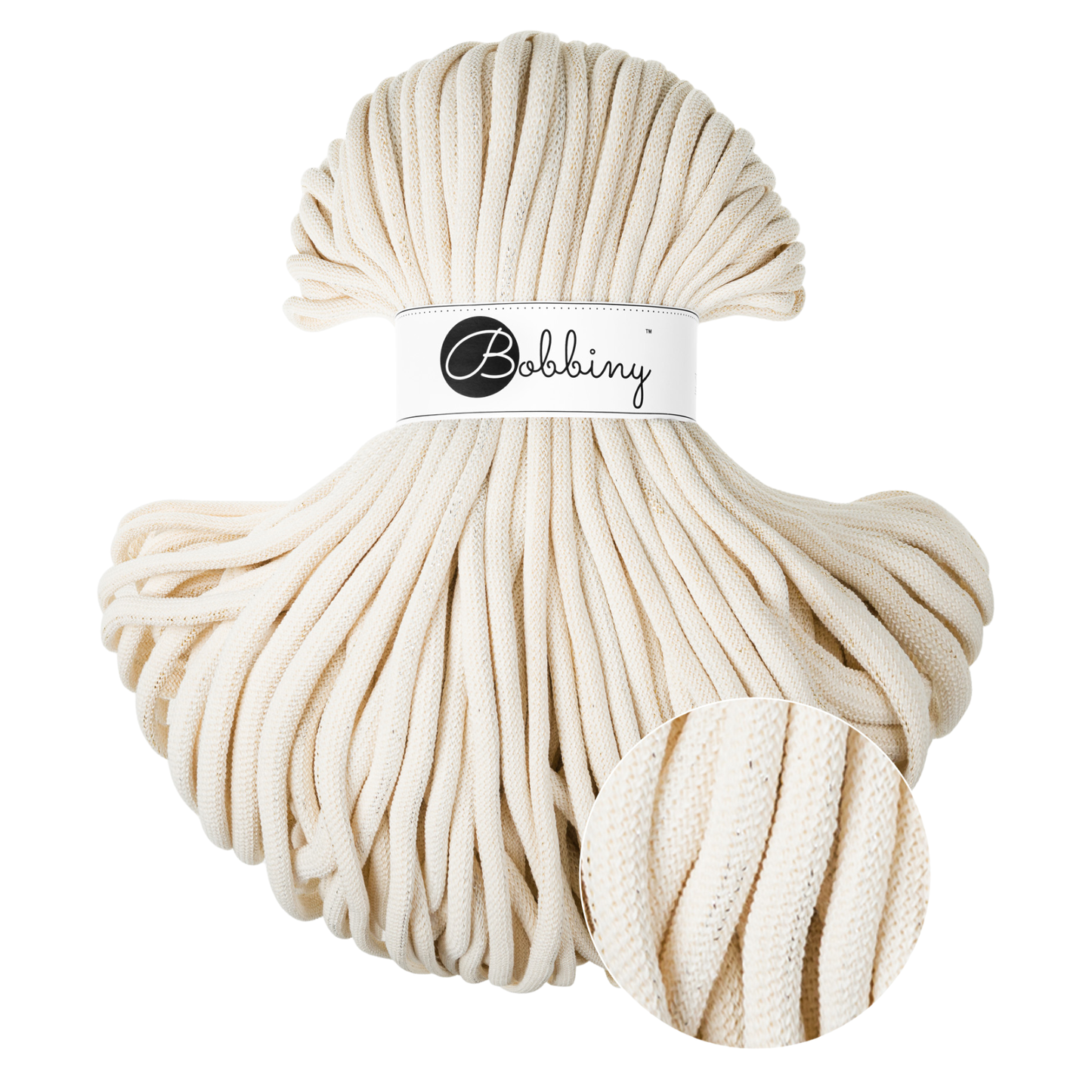 Bobbiny Jumbo 9mm Braided Cotton Cord - Jumbo Shiny Natural - 100m
