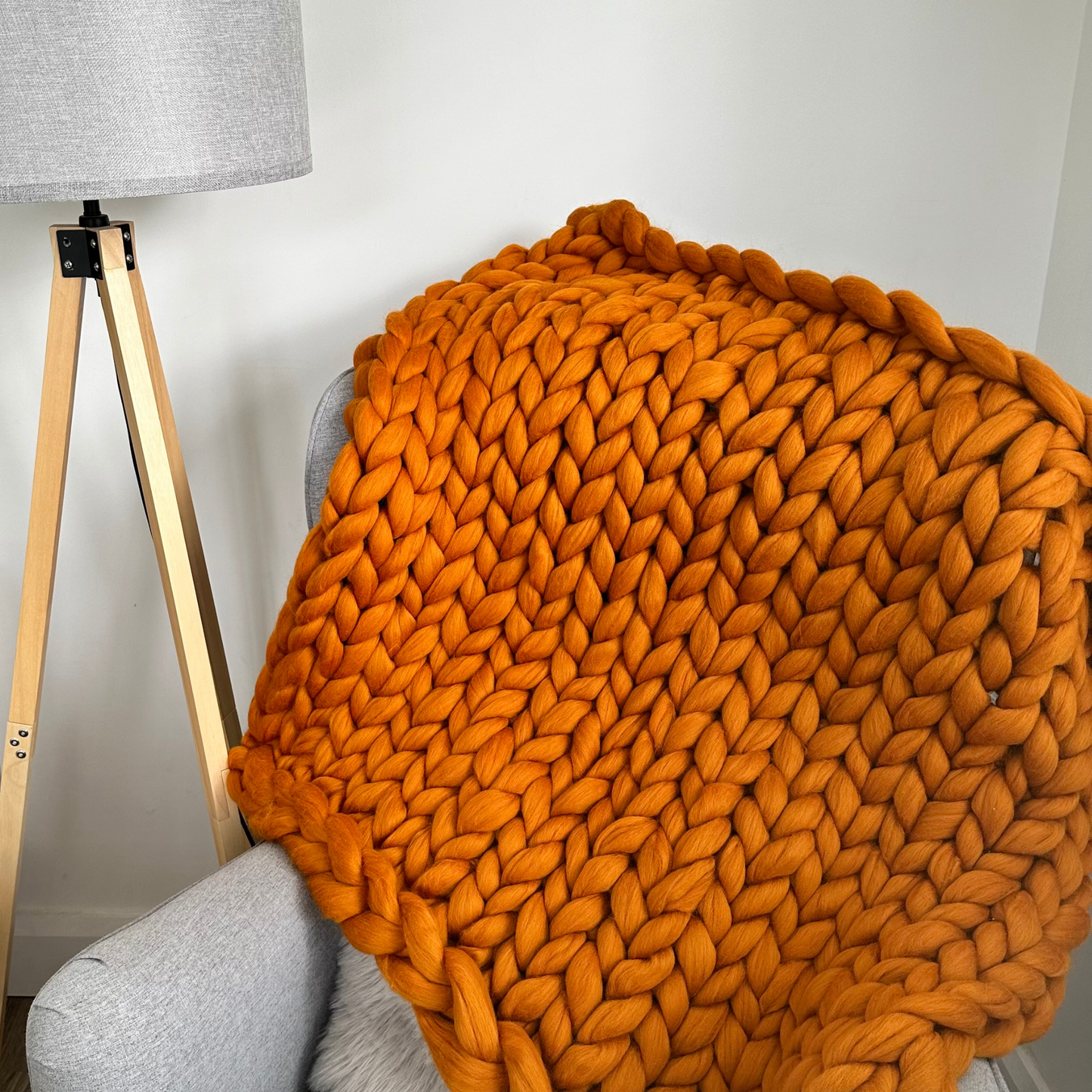 Merino Wool Super Chunky Knit Blanket Throw  - Amber