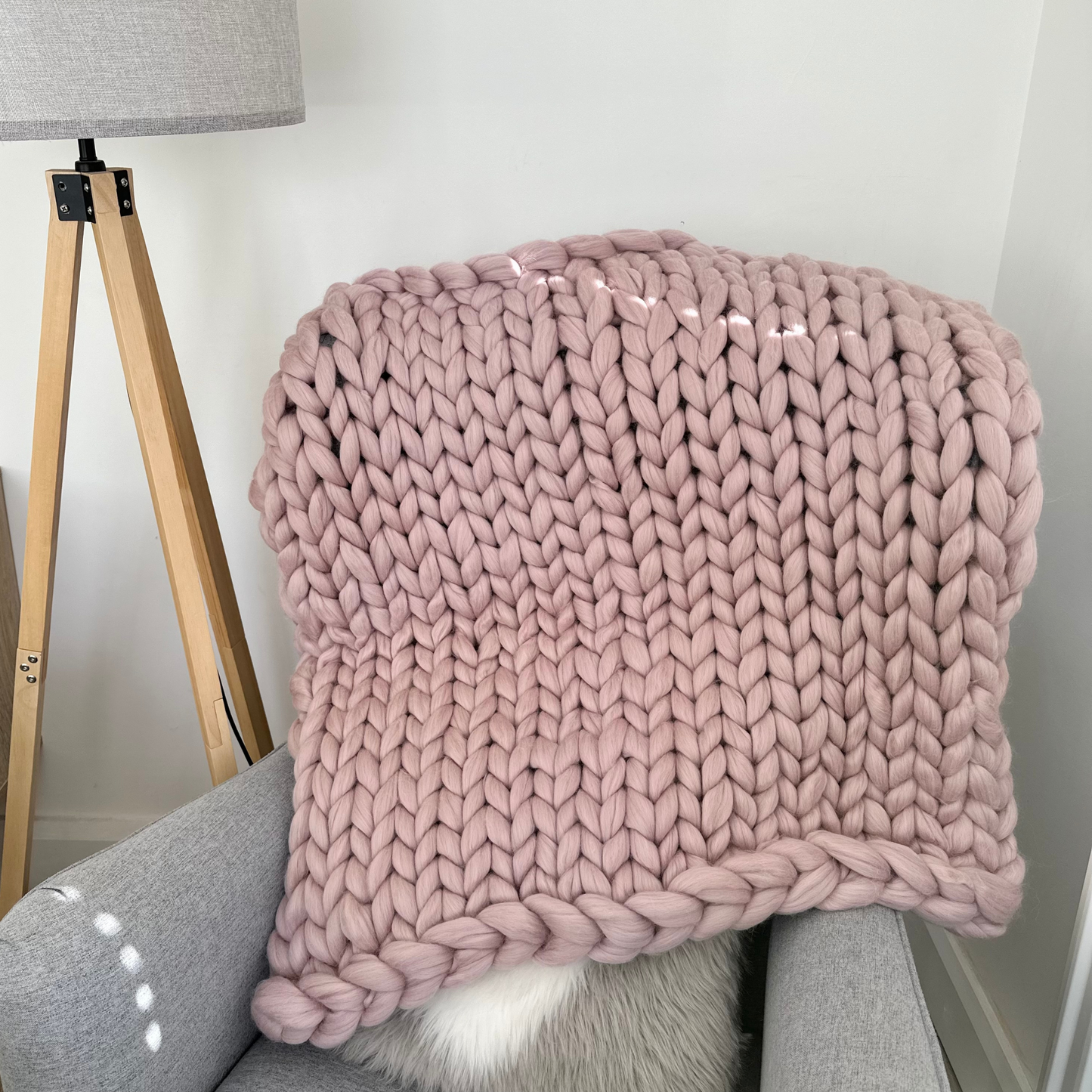 Merino Wool Super Chunky Knit Blanket Throw  - Oyster