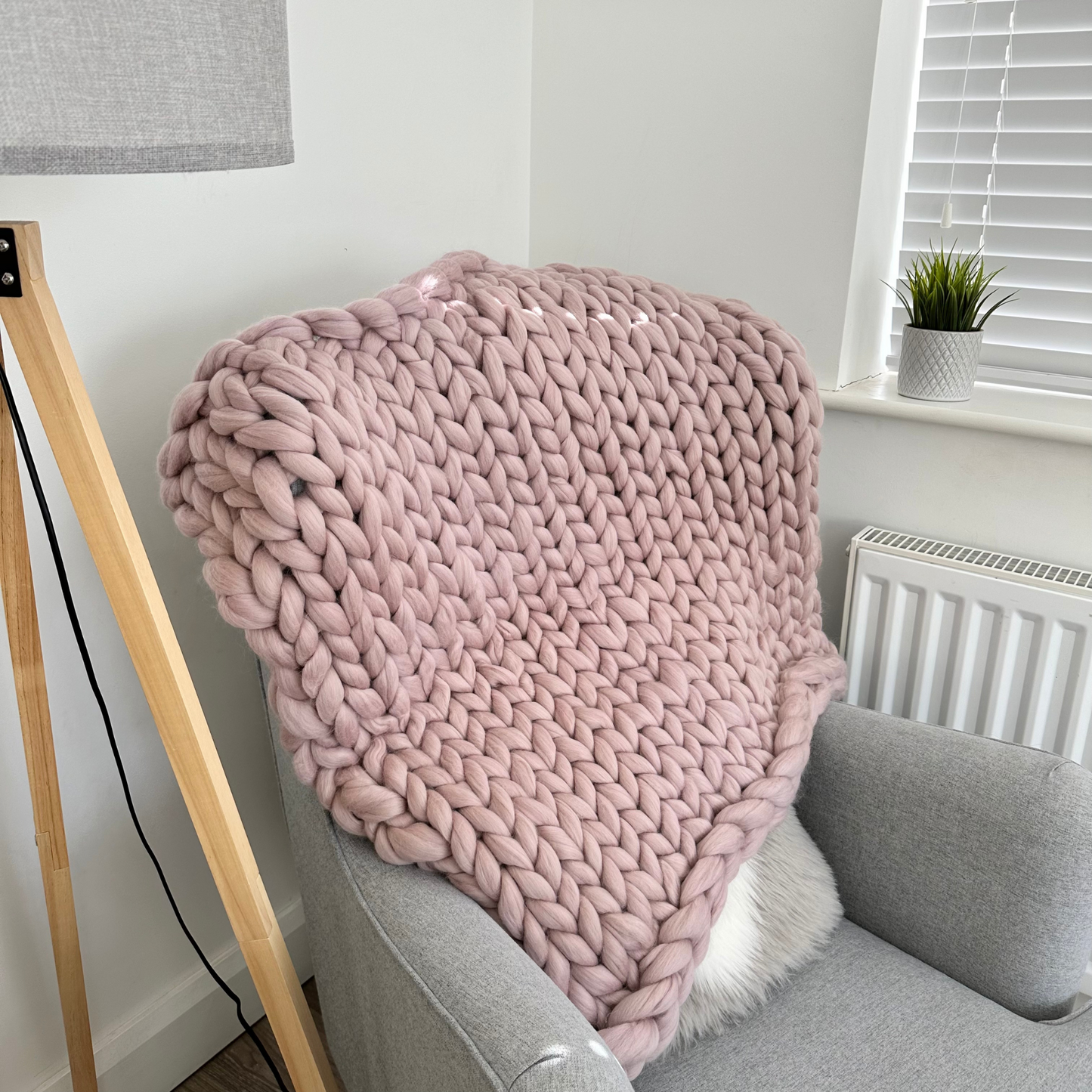 Merino Wool Super Chunky Knit Blanket Throw  - Oyster