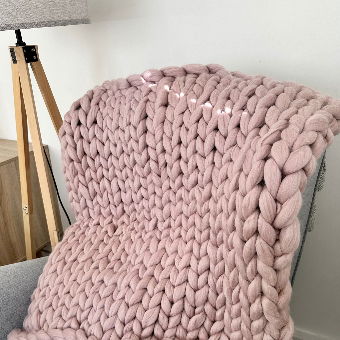 Merino Wool Super Chunky Knit Blanket Throw  - Mink