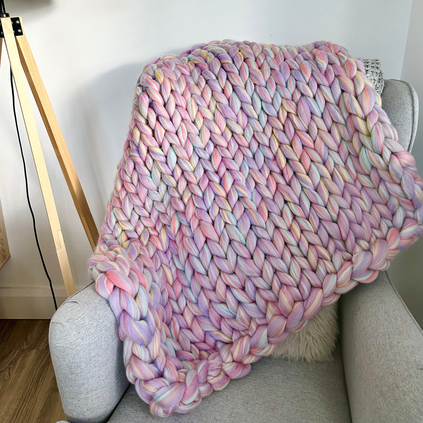 Merino Wool Super Chunky Knit Blanket Throw  - Unicorn