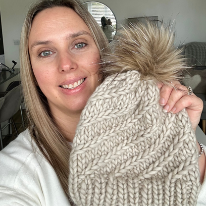 Merino Wool Twisted Braid Beanie Hat - Fog - Handmade 100% Merino Wool - excluding pom pom