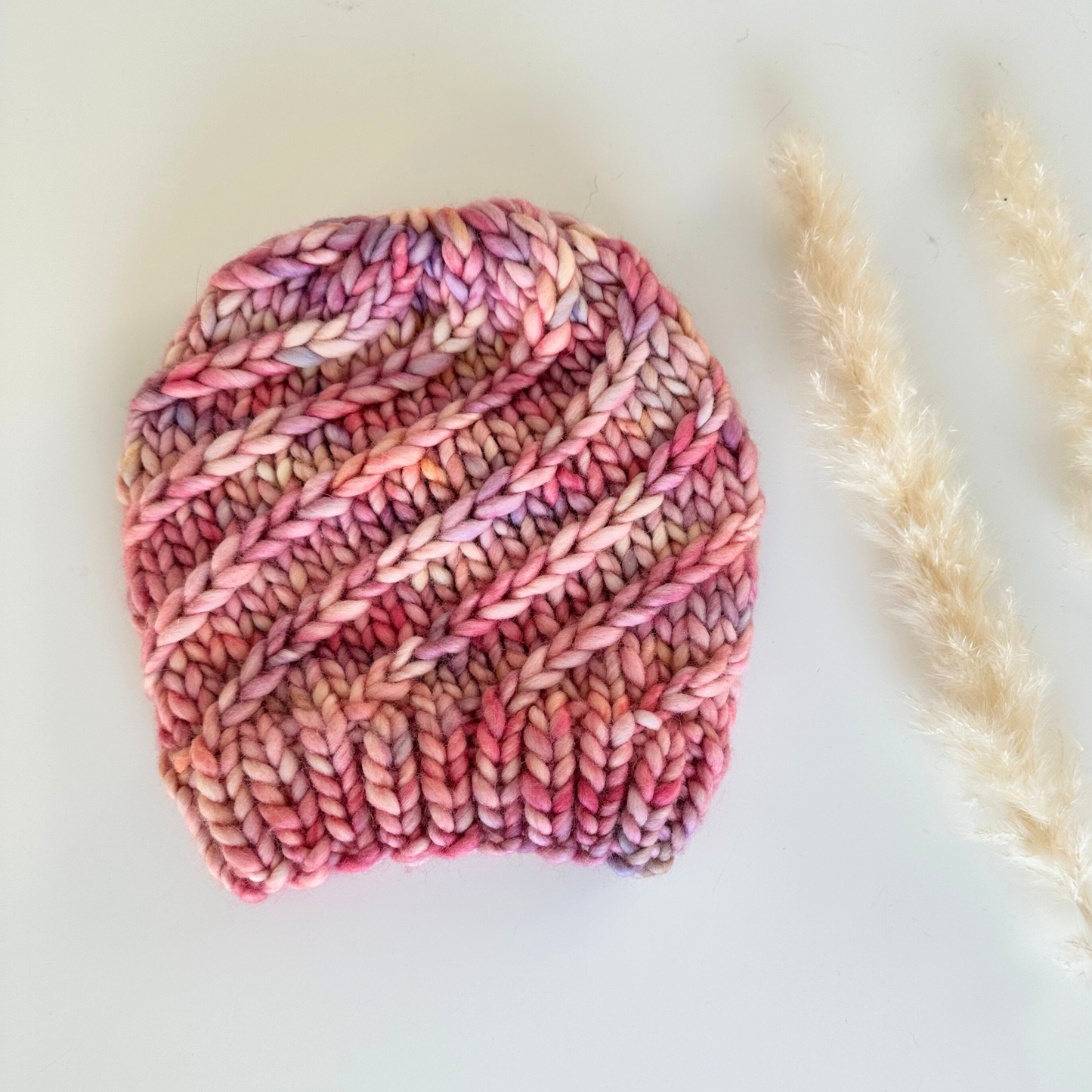 Merino Wool Twisted Braid Beanie Hat - Pink - 0-3 months