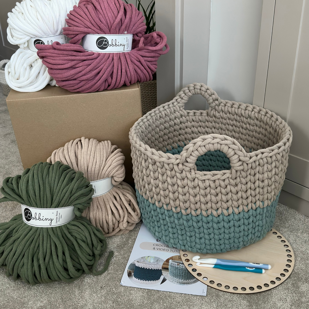 PRE-ORDER | Easy Jumbo Crochet Basket Kit with Wooden Base | Dispatch early November