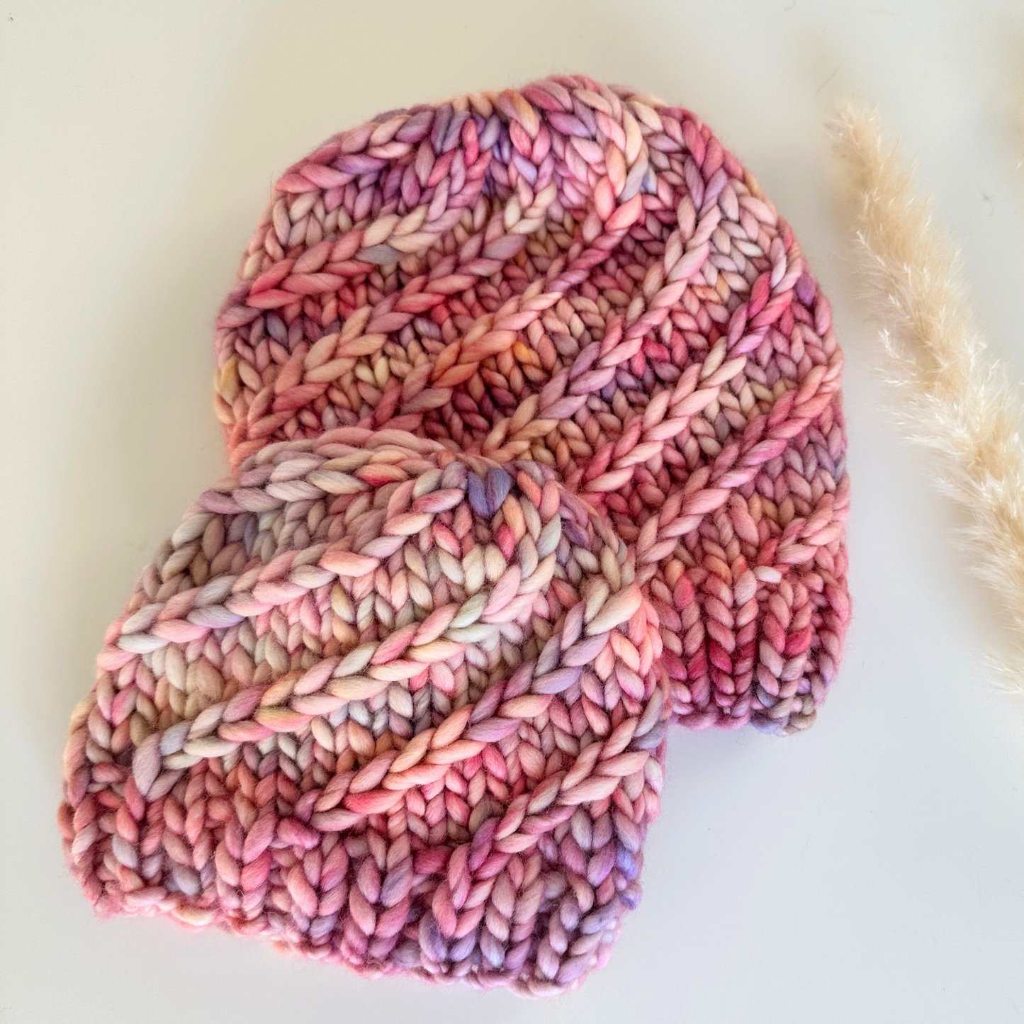 Merino Wool Twisted Braid Beanie Hat - Pink - 0-3 months