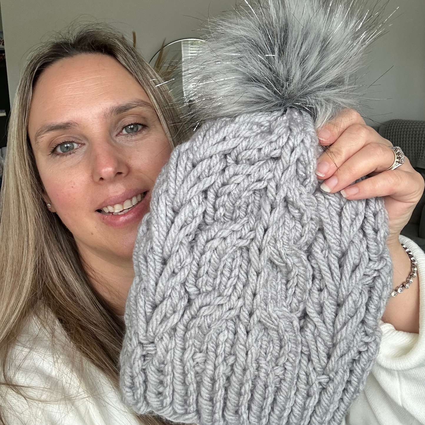 Silver Grey Knitted Beanie Hat