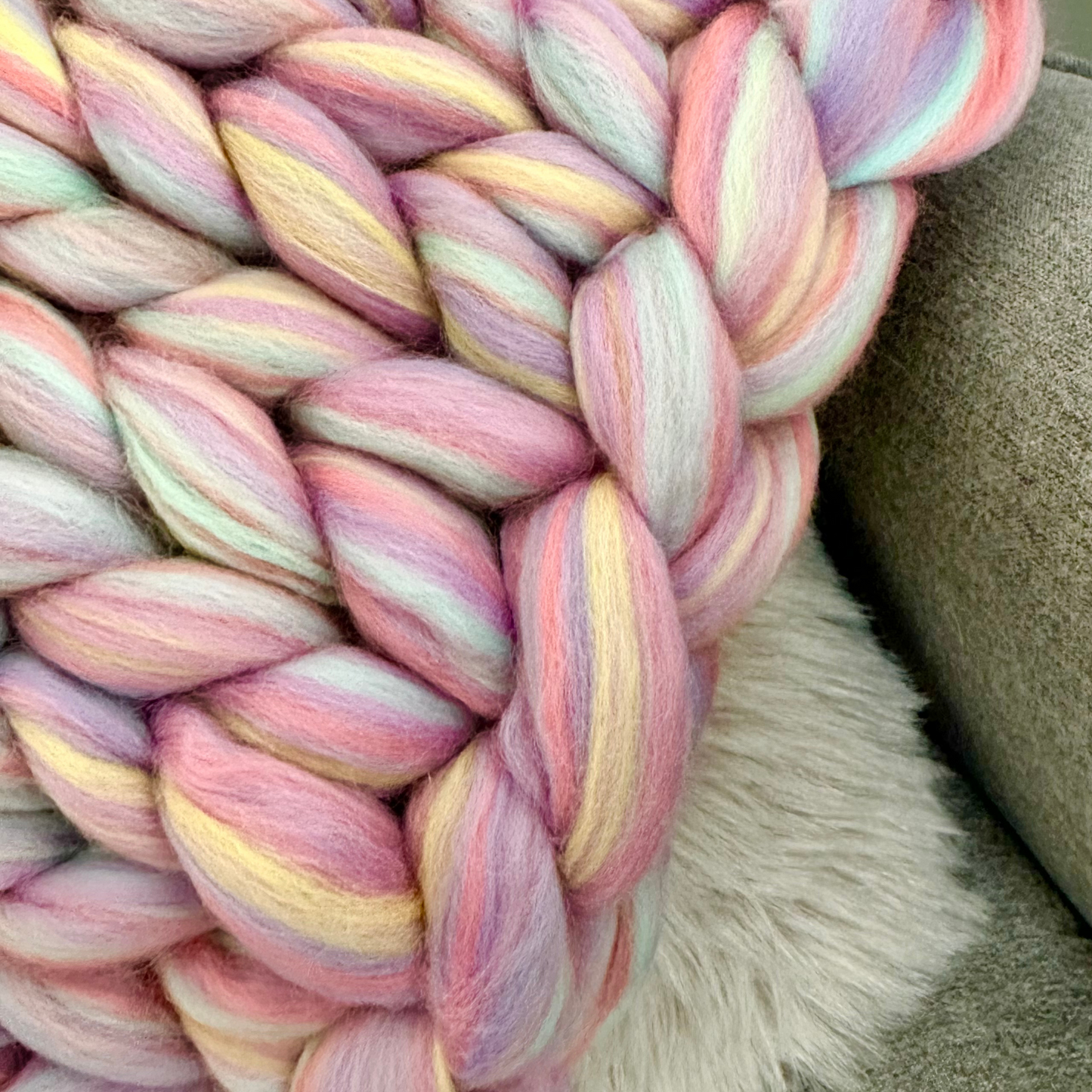 Merino Wool Super Chunky Knit Blanket Throw  - Unicorn