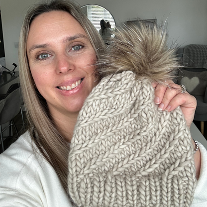 Merino Wool Twisted Braid Beanie Hat - Fog - Handmade 100% Merino Wool - excluding pom pom