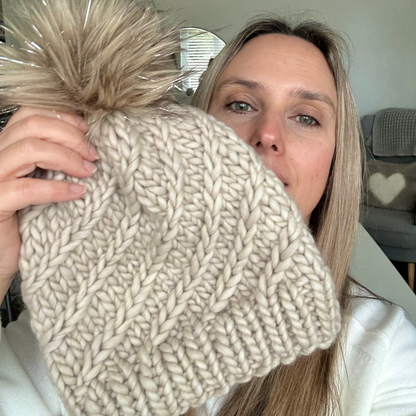 Merino Wool Twisted Braid Beanie Hat - Fog - Handmade 100% Merino Wool - excluding pom pom
