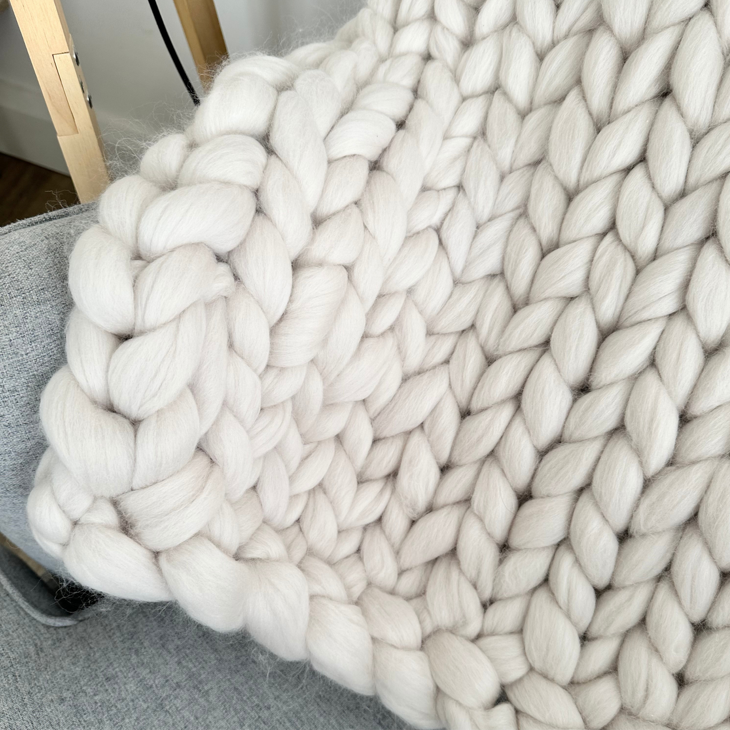 Merino Wool Super Chunky Knit Blanket Throw  - Pearl