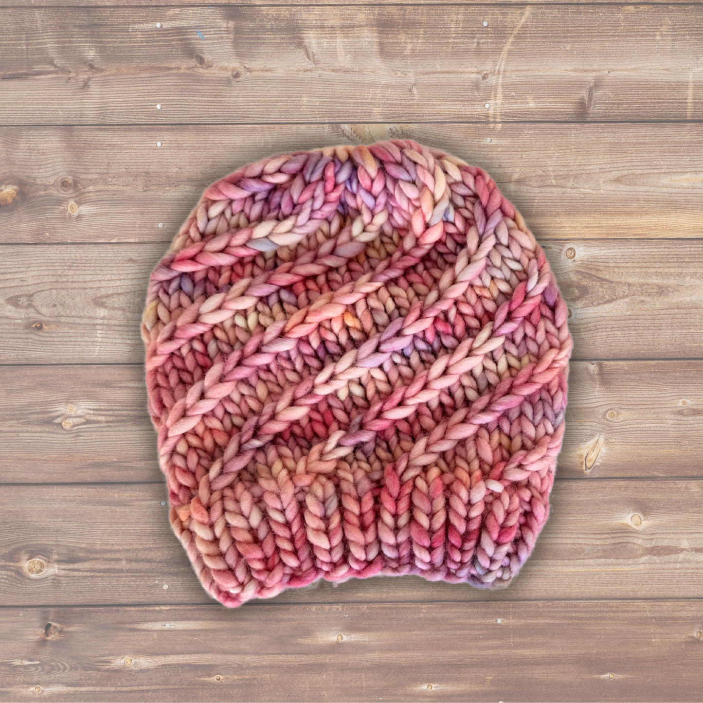 Merino Wool Twisted Braid Beanie Hat - Pink - 0-3 months