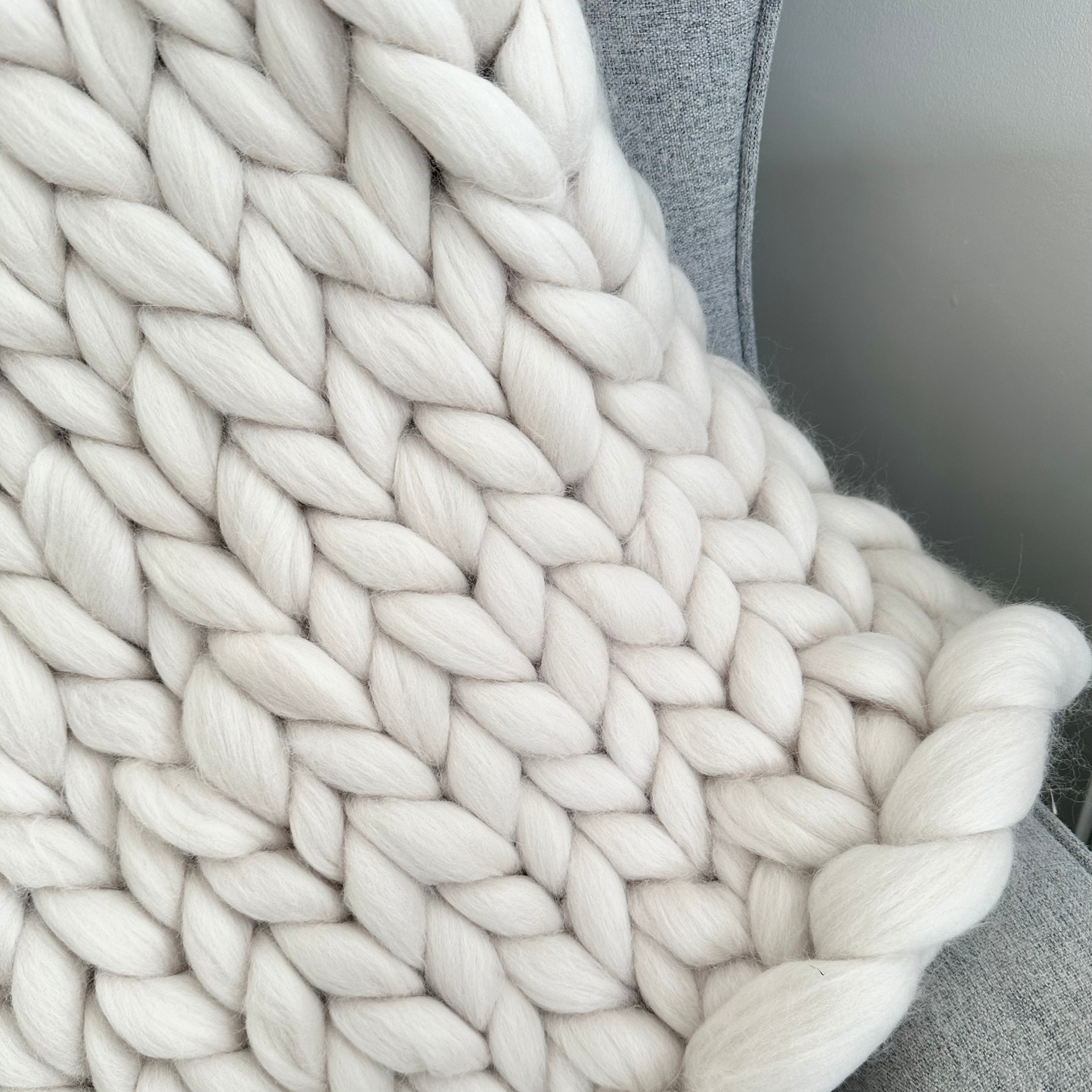 Merino Wool Super Chunky Knit Blanket Throw  - Pearl