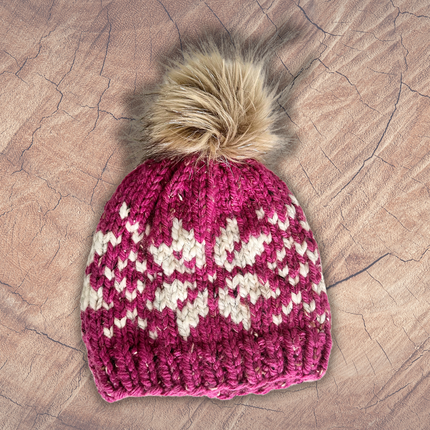 Chunky Snowflake Beanie Hat - Fig - Handmade Wool Blend