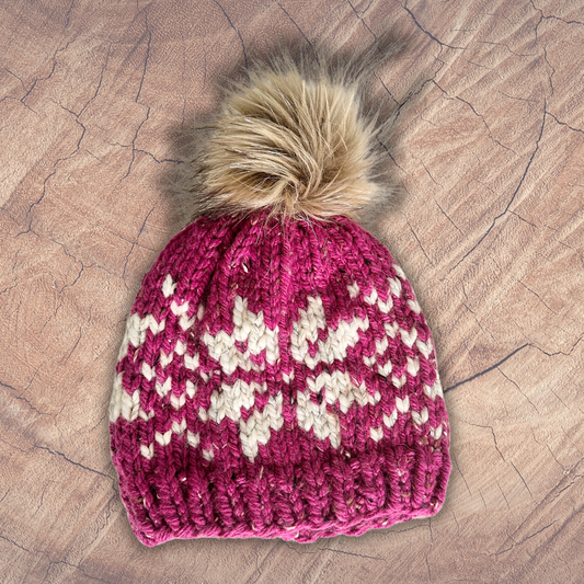 Chunky Snowflake Beanie Hat - Fig - Handmade Wool Blend