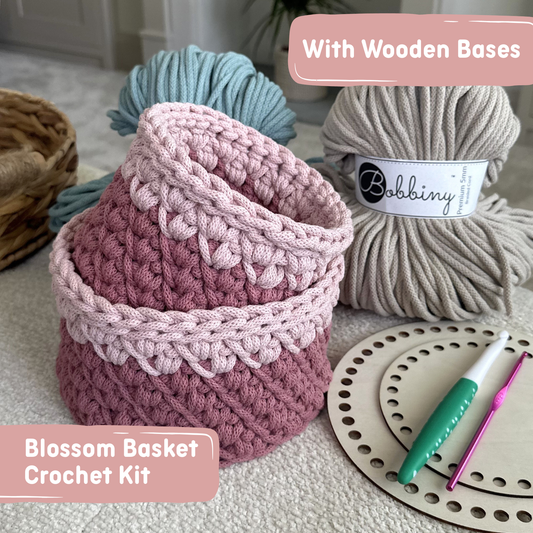 Blossom Basket Crochet Kit | Wooden Bases | Makes 2 Baskets | JULY PRE-ORDER