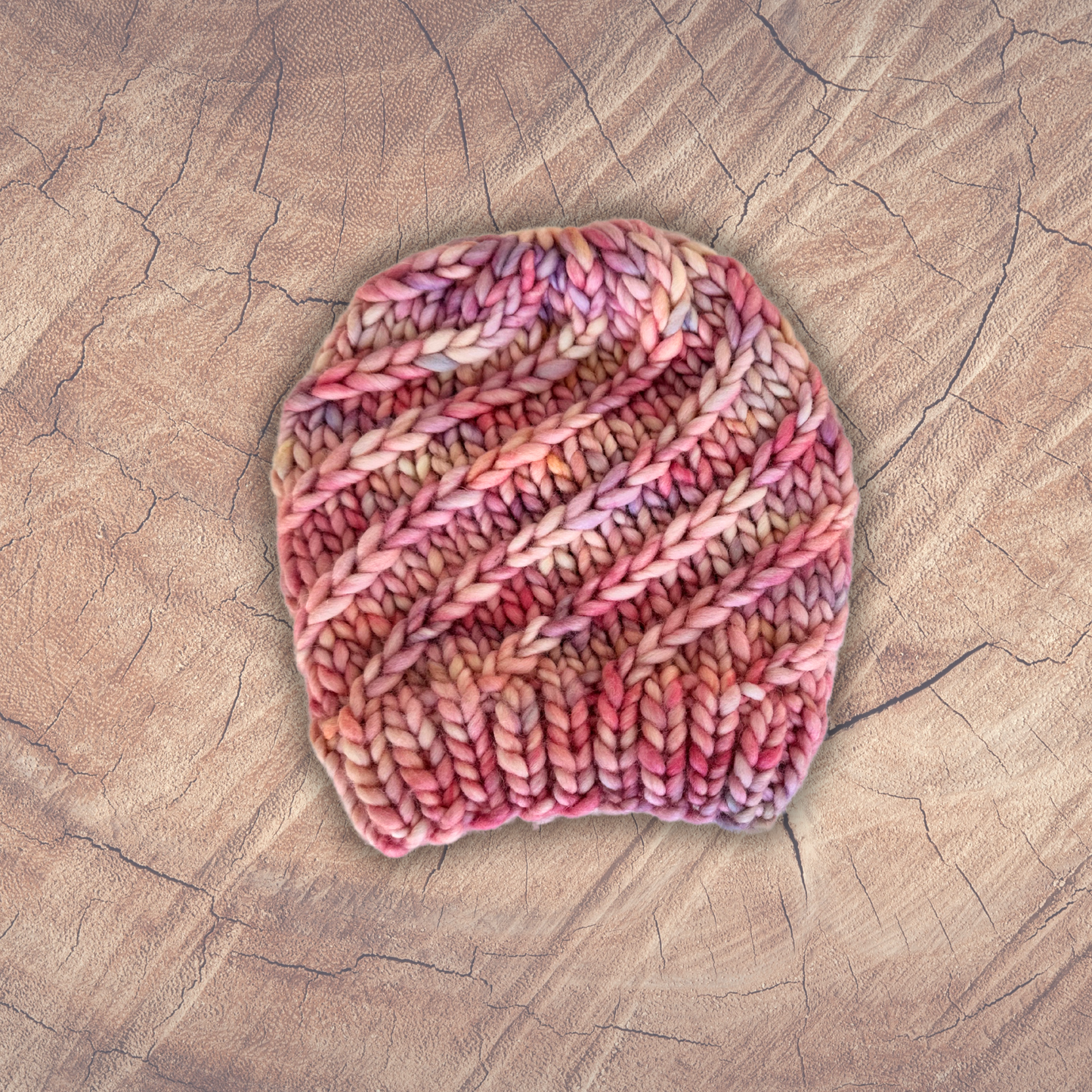 Merino Wool Twisted Braid Beanie Hat - Pink - 0-3 months