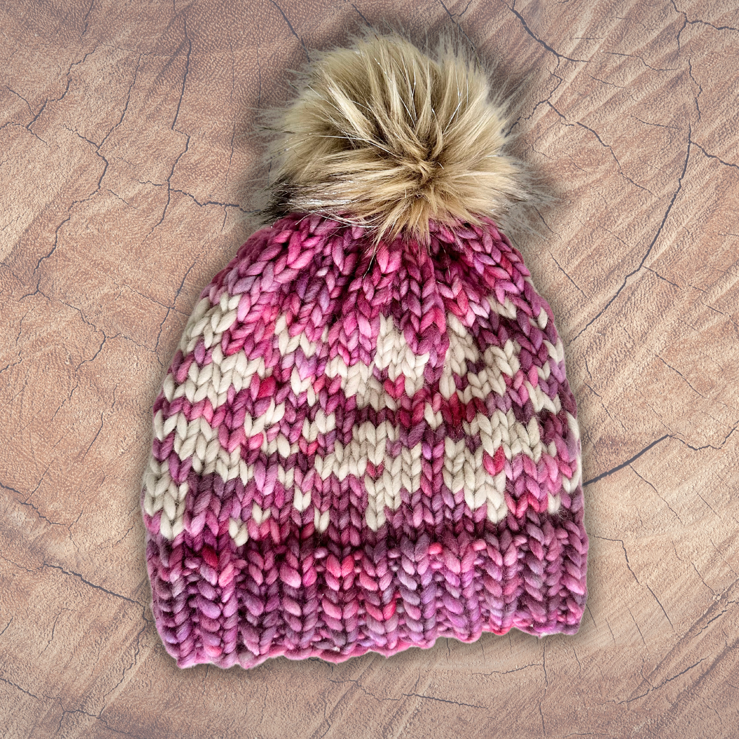 Merino Wool Snowflake Beanie Hat - Handmade 100% Merino Wool