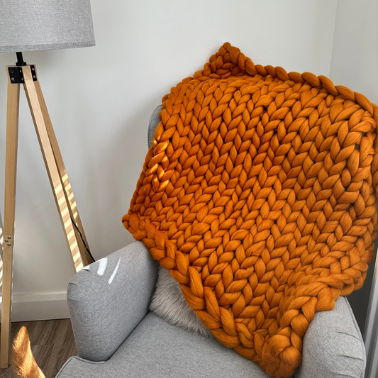 Merino Wool Super Chunky Knit Blanket Throw  - Amber