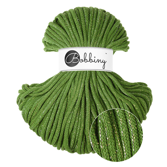 Bobbiny Premium 5mm Braided Cotton Cord - Shiny Moss Green - 100m