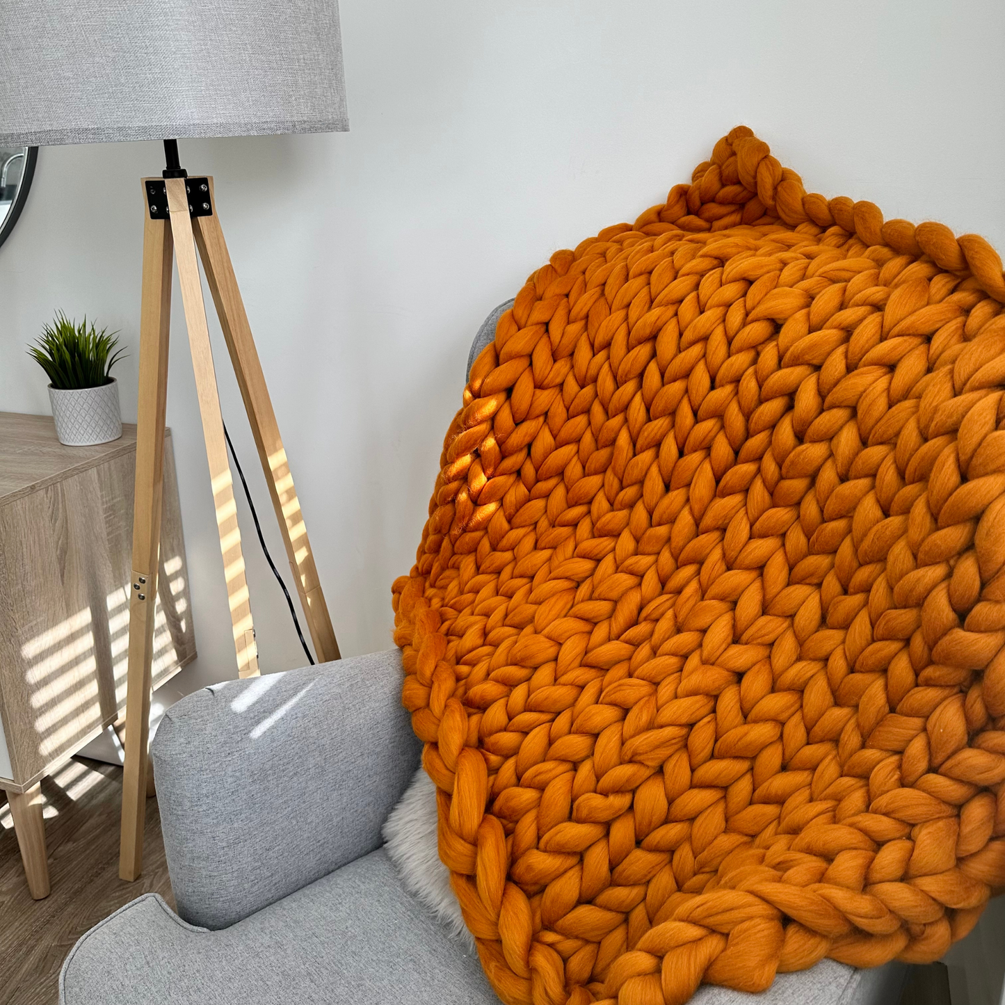 Merino Wool Super Chunky Knit Blanket Throw  - Amber