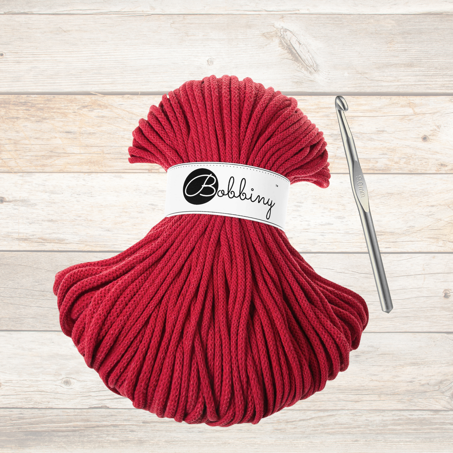 Bobbiny Premium 5mm Braided Cotton Cord - Red - 100m