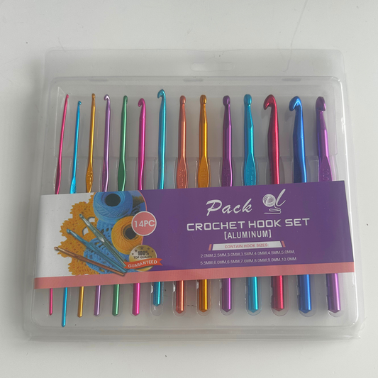 Aluminum Crochet Hooks Set, 14 Pcs Full Size Crochet Hooks, 2mm up to 10mm