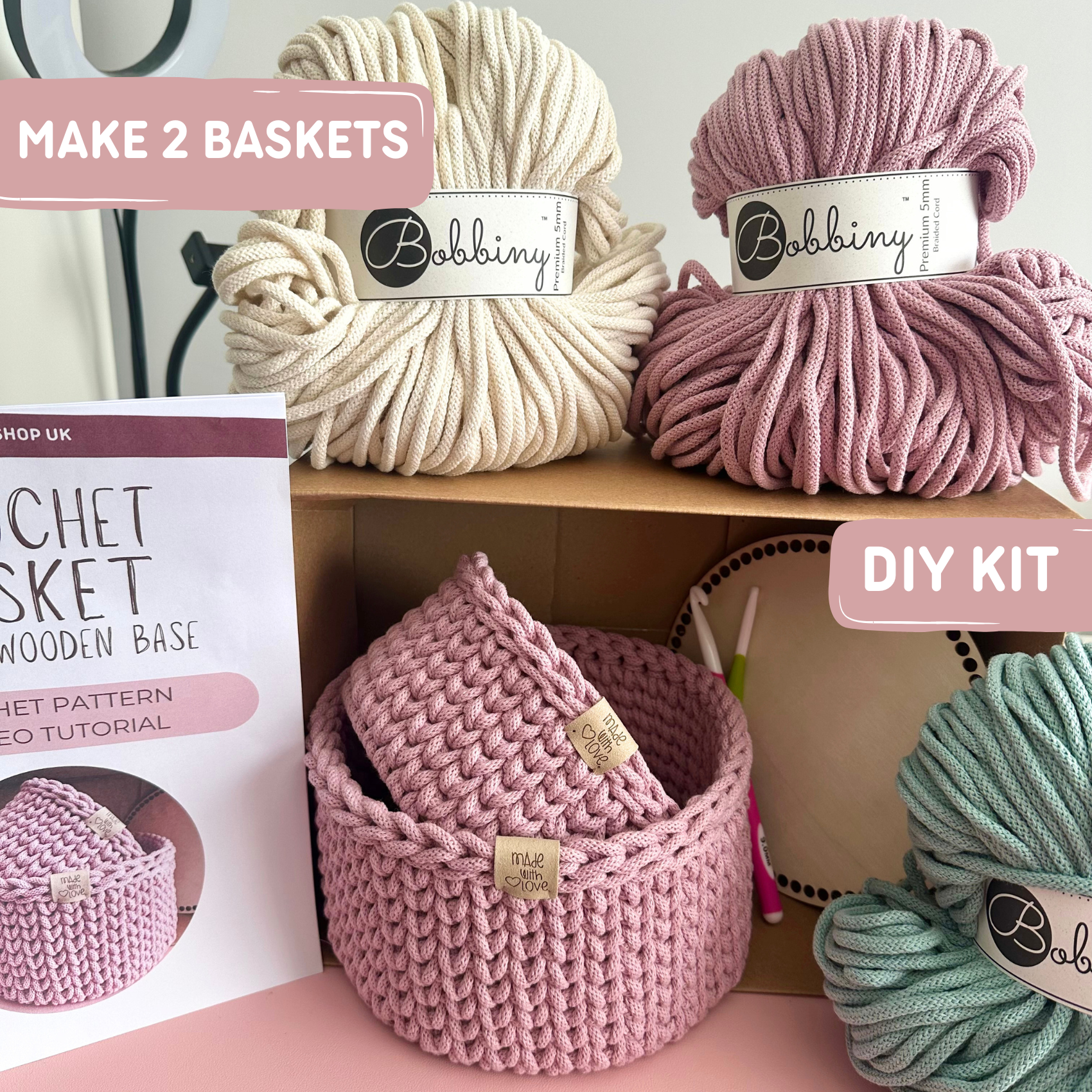 JULY PRE-ORDER - Crochet Basket DIY Kit – Makes 2 Baskets