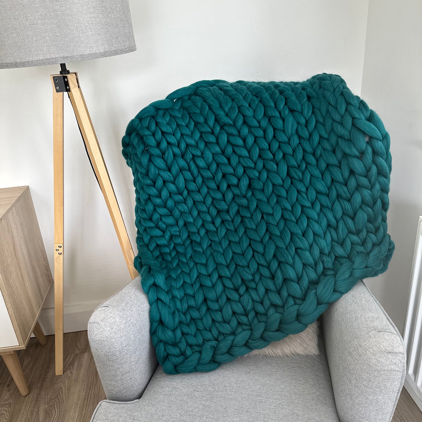 Merino Wool Super Chunky Knit Blanket Throw  - Mallard