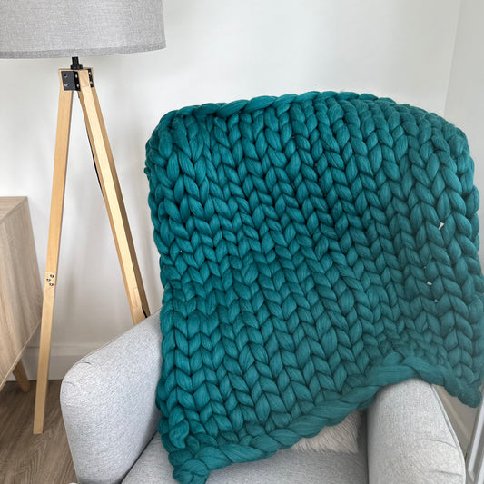 Merino Wool Super Chunky Knit Blanket Throw  - Mallard