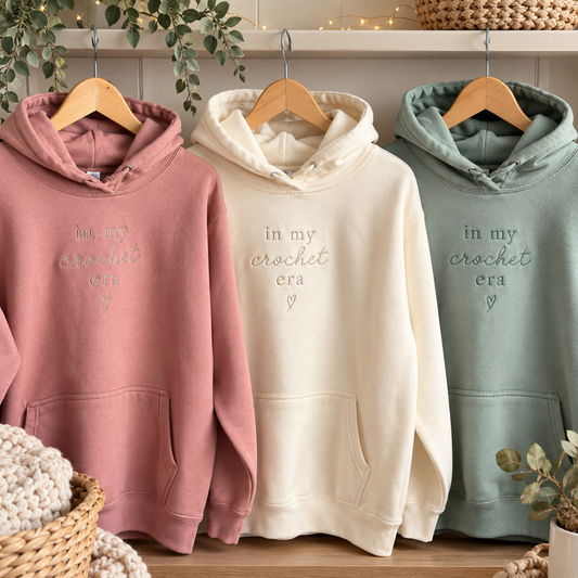 PRE-ORDER | In My Crochet Era | Embroidered Crochet Hoodie | Dispatch mid October