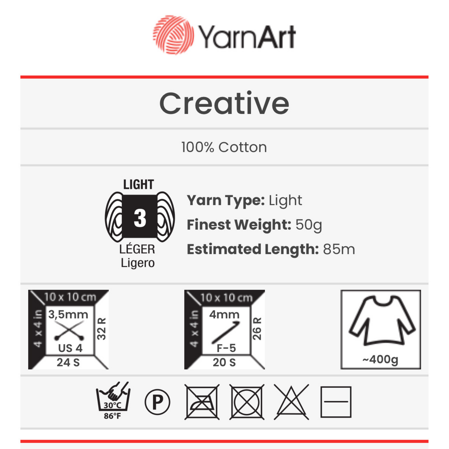 220 YarnArt Creative 100% Cotton - 50g - White